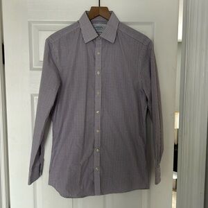 Charles Tyrwhitt extra slim fit button down in micro checker blue red 15.5x33in